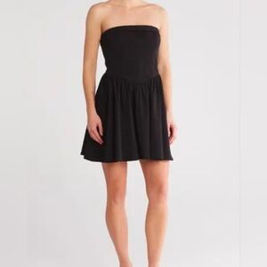 Nwt Wayf Black Strapless Basque Waist Mini Dress Size XS